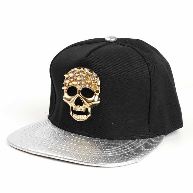Hip - hop Hat Metal Diamond Skull Flat Brim Hat - TONGSHOP