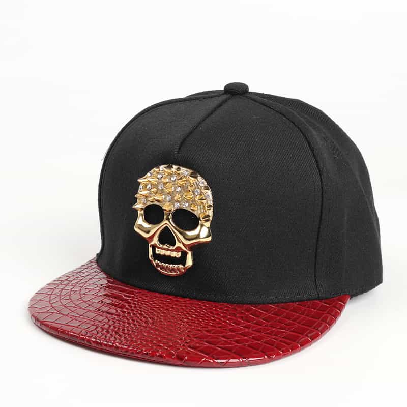 Hip - hop Hat Metal Diamond Skull Flat Brim Hat - TONGSHOP