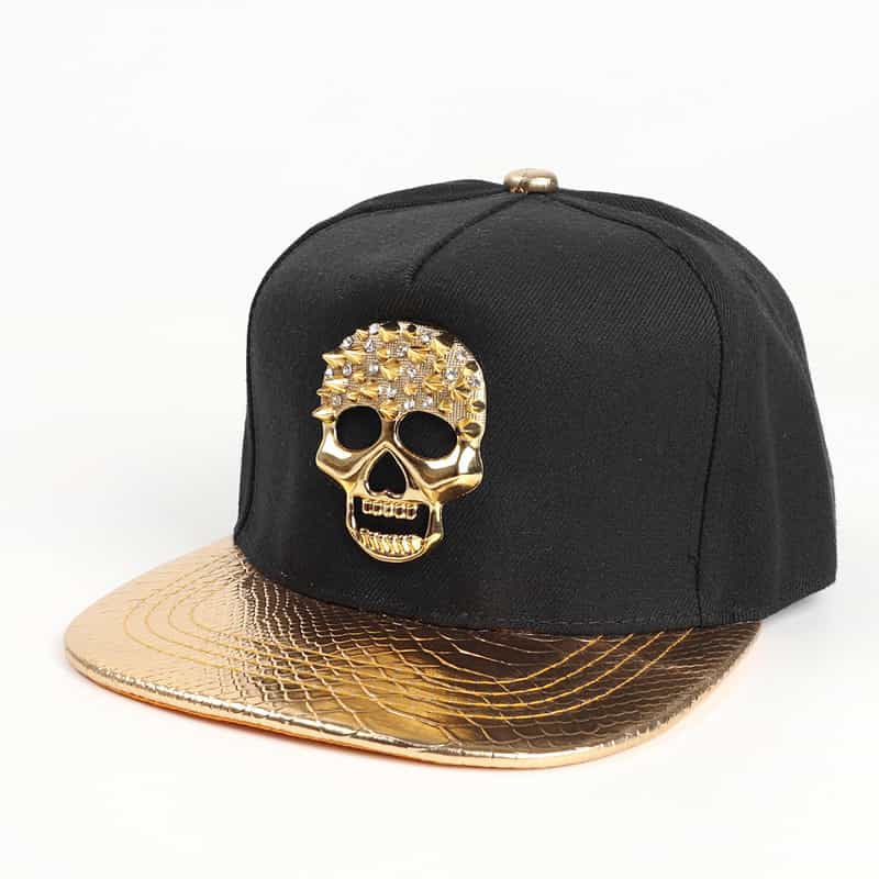 Hip - hop Hat Metal Diamond Skull Flat Brim Hat - TONGSHOP