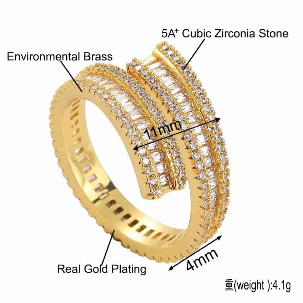 Hip - hop Open Ring Geometric Trapezoid Diamond Ring - TONGSHOP