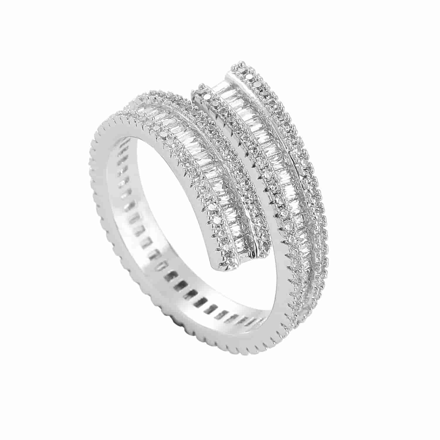 Hip - hop Open Ring Geometric Trapezoid Diamond Ring - TONGSHOP