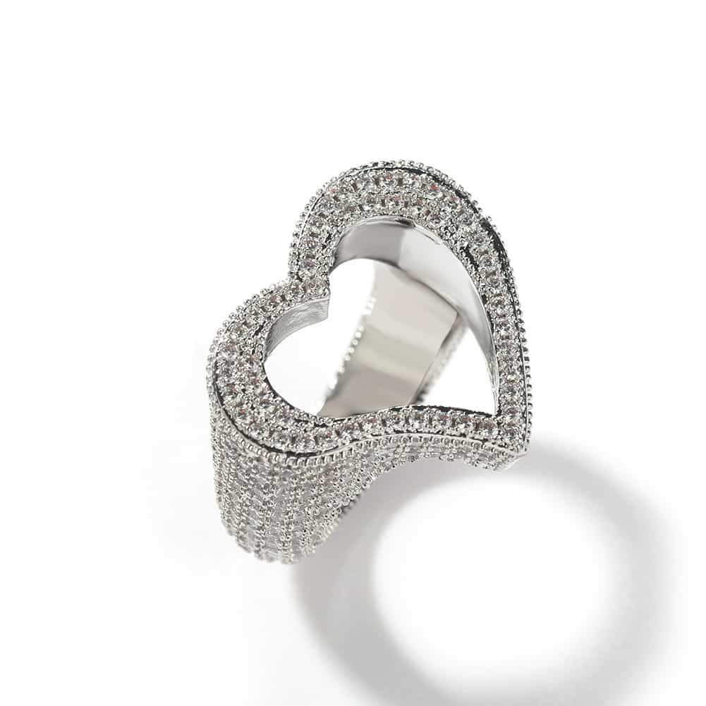 Hollow Heart Diamond Ring in 18K Gold Plating - TONGSHOP