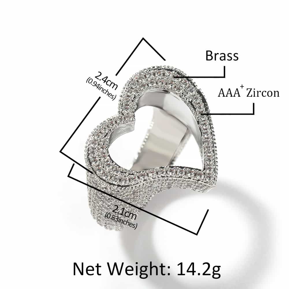 Hollow Heart Diamond Ring in 18K Gold Plating - TONGSHOP