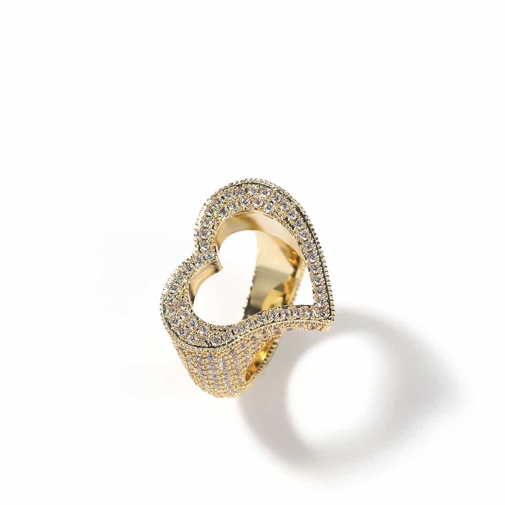Hollow Heart Diamond Ring in 18K Gold Plating - TONGSHOP