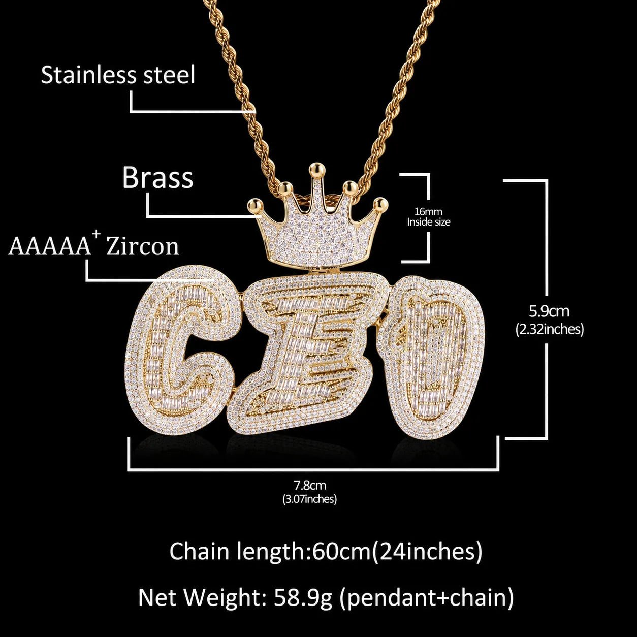 Iced - Out Crown Bail Custom NICK Font Pendant - TONGSHOP / Length:16 / Length:18