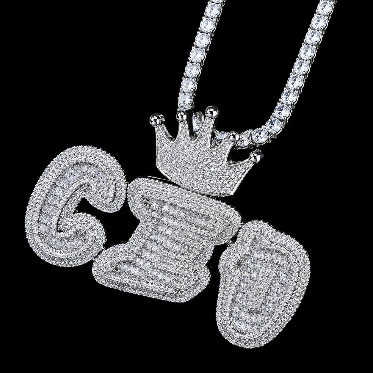 Iced - Out Crown Bail Custom NICK Font Pendant - TONGSHOP / Length:16 / Length:18