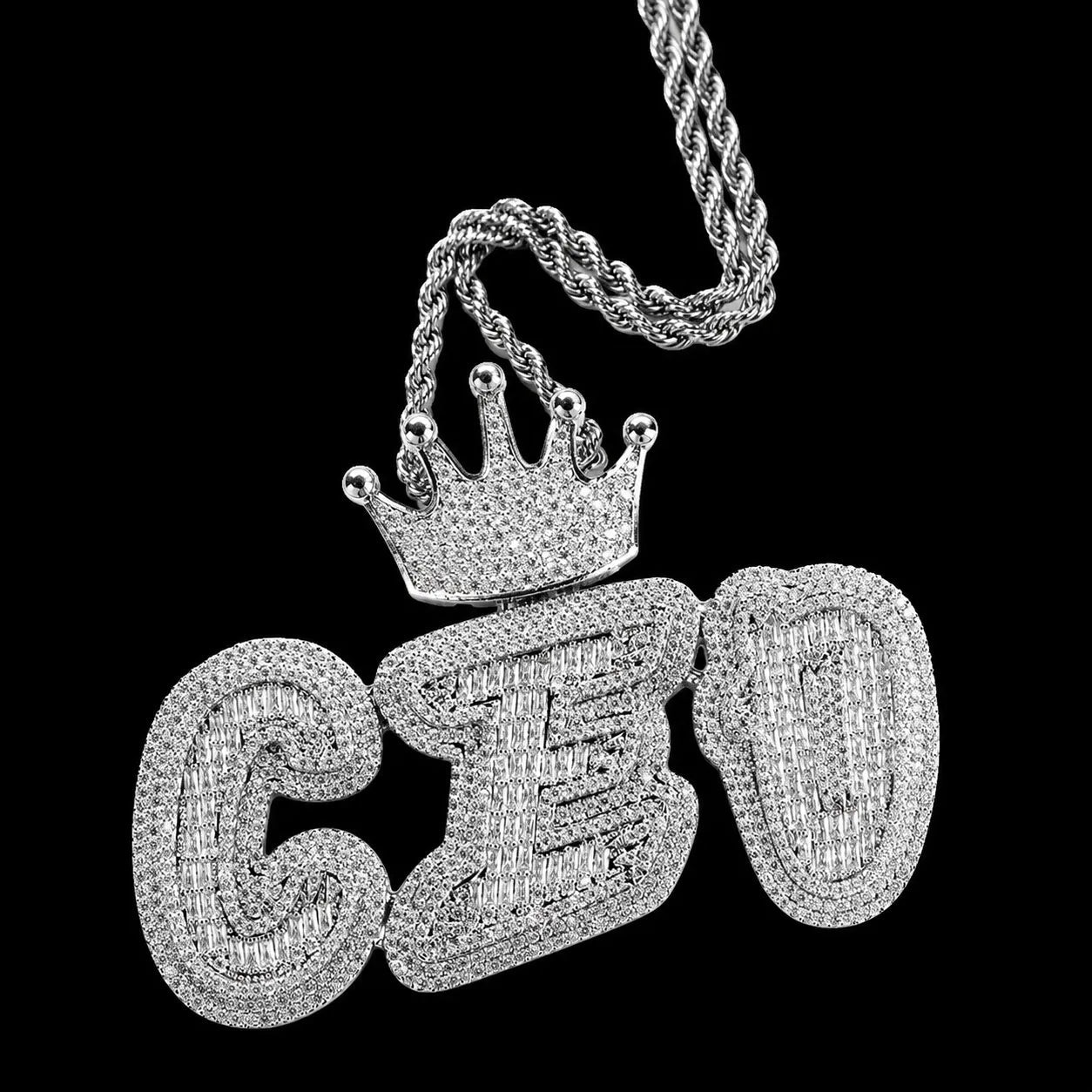 Iced - Out Crown Bail Custom NICK Font Pendant - TONGSHOP / Length:16 / Length:18