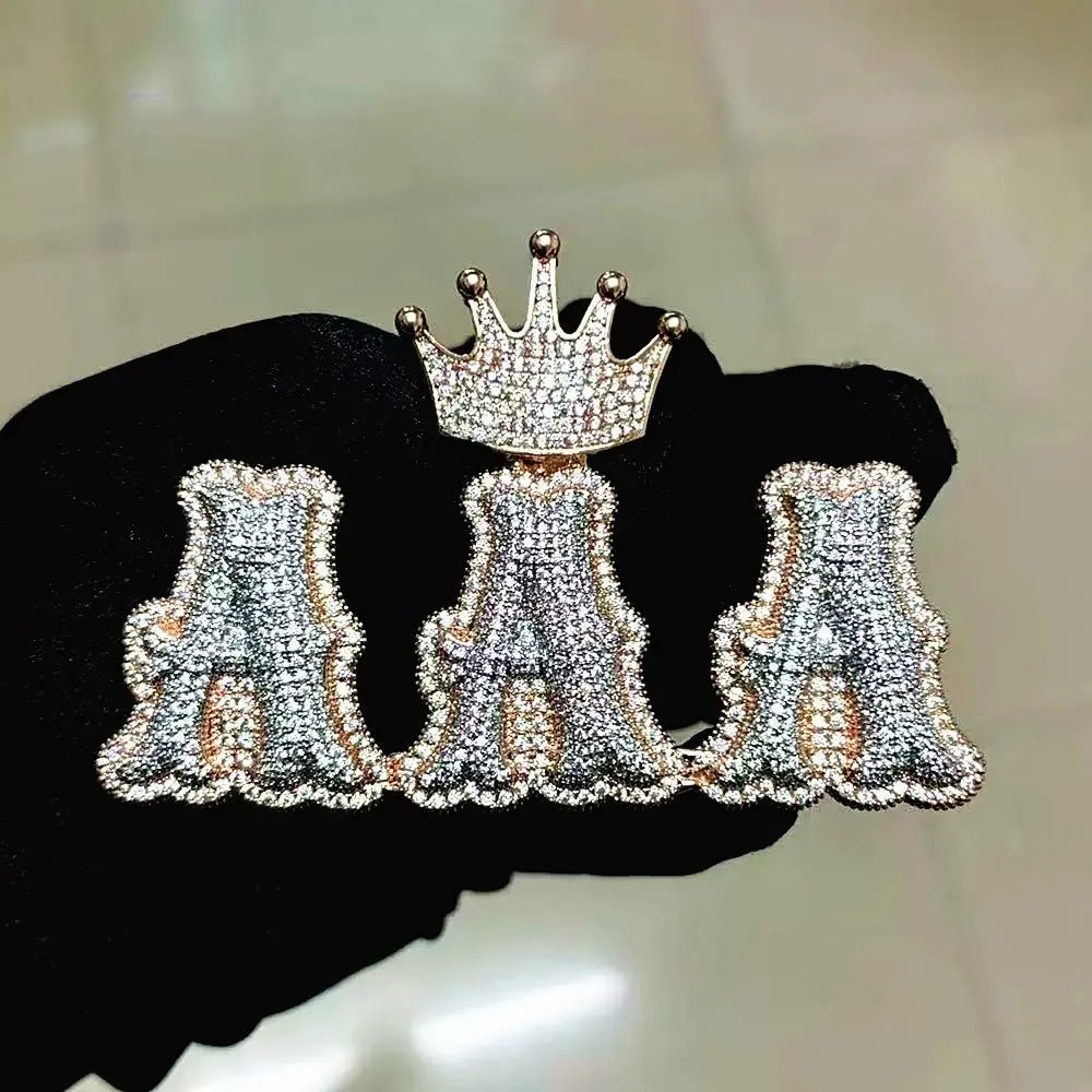 Iced - Out Crown Clasp Custom Gothic Letter Pendant - TONGSHOP / Length:16 / Length:18