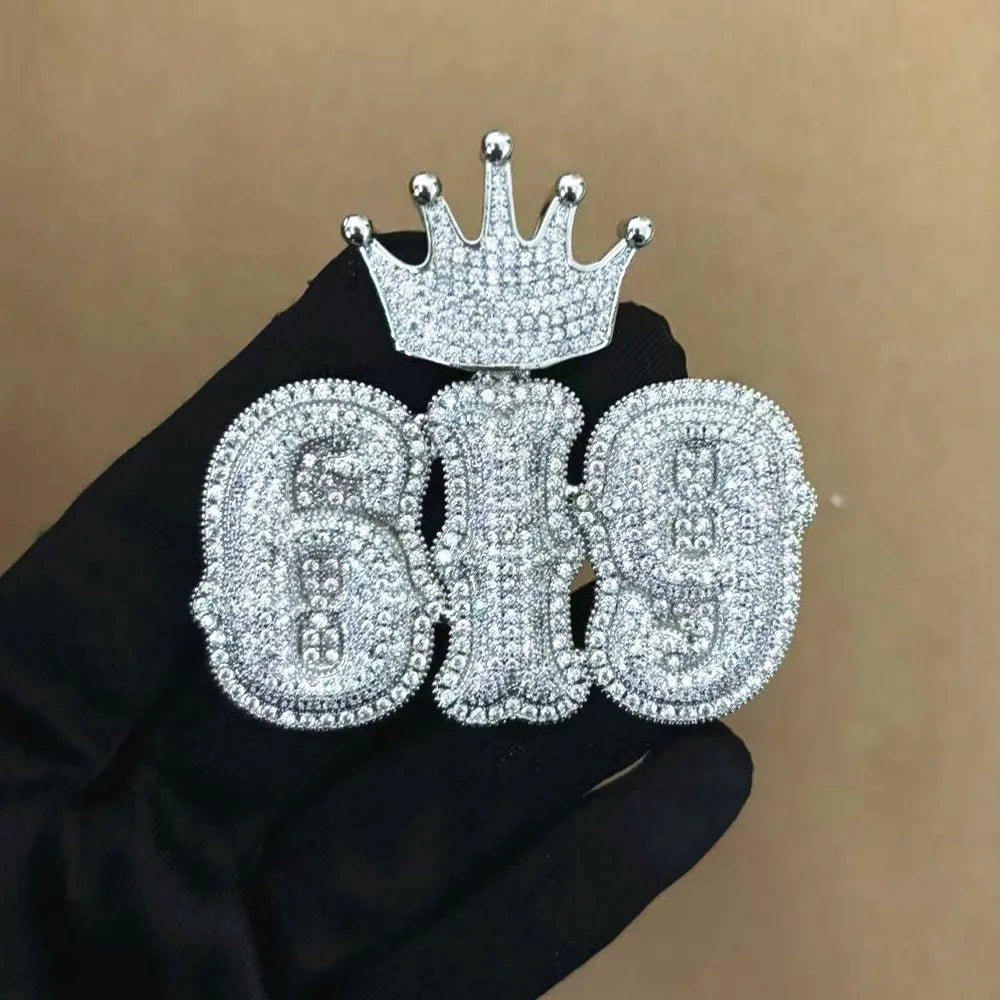 Iced - Out Crown Clasp Custom Gothic Letter Pendant - TONGSHOP / Length:16 / Length:18