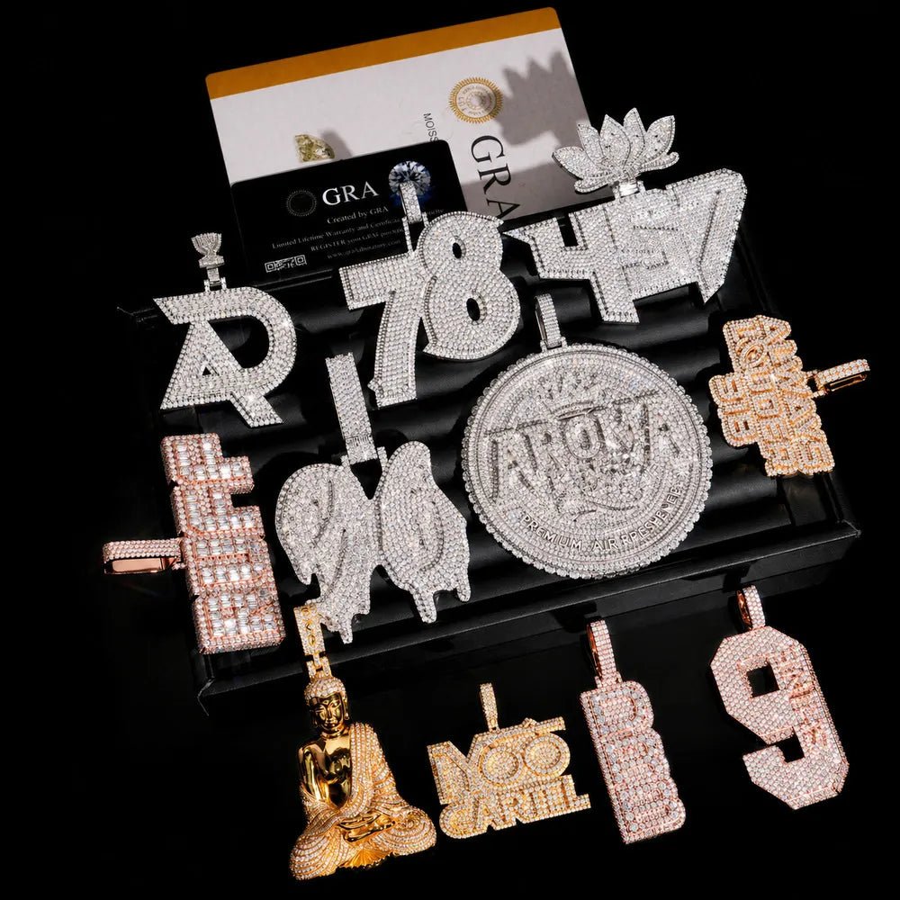 Iced - Out Custom 3D Double - Initial Large Round Pendant in Rose Gold - 76mm - TONGSHOP / Length:16 / Length:18