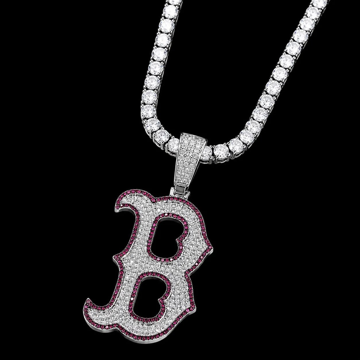 Iced - Out Glow Gothic Letter B Pendant - 35mm - TONGSHOP / Color:Yellow Gold / Length:16