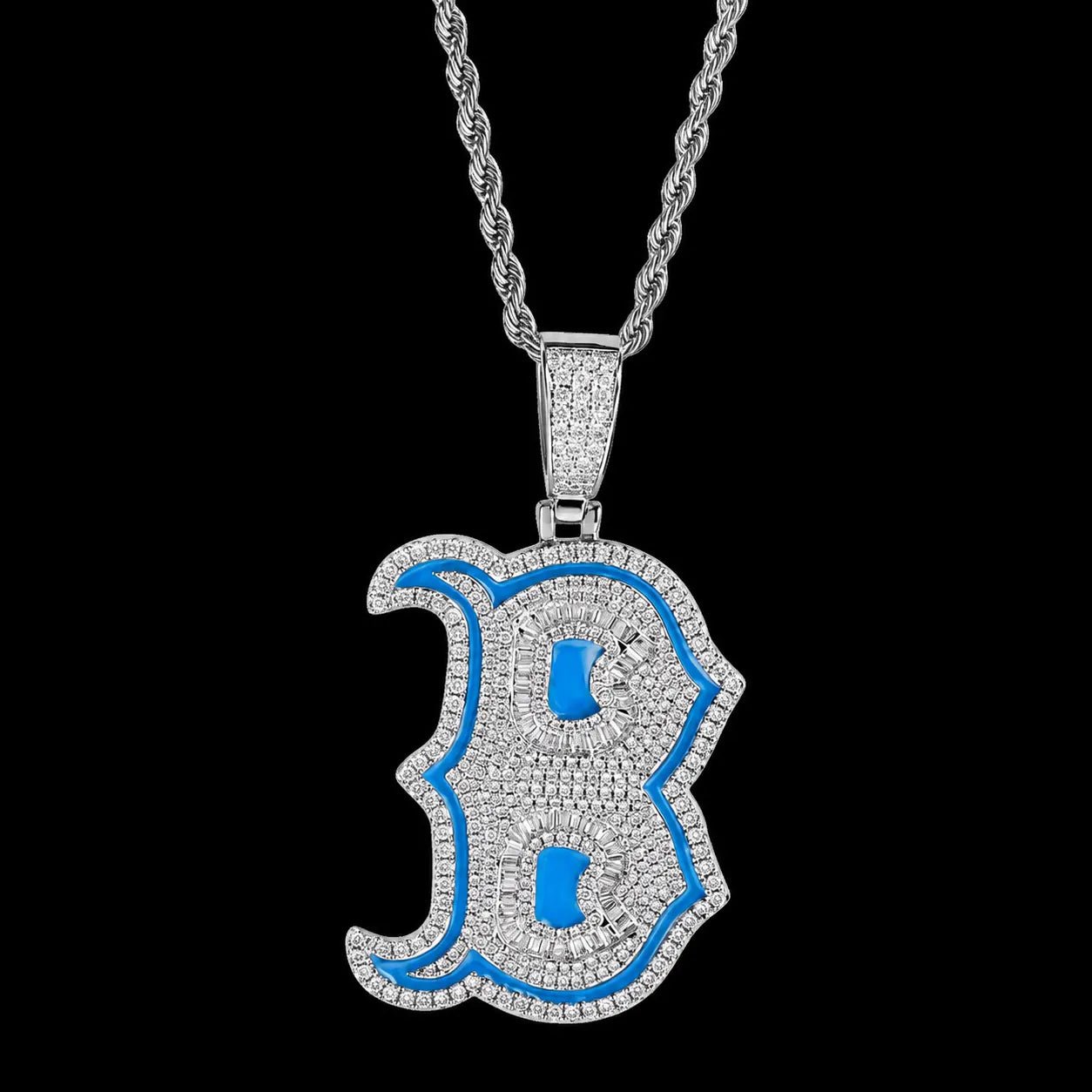 Iced - Out Glow Gothic Letter B Pendant - 35mm - TONGSHOP / Color:Yellow Gold / Length:16