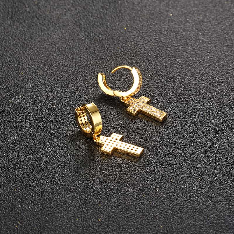 Iced - Out Hip - Hop Mini Cross Earrings - TONGSHOP