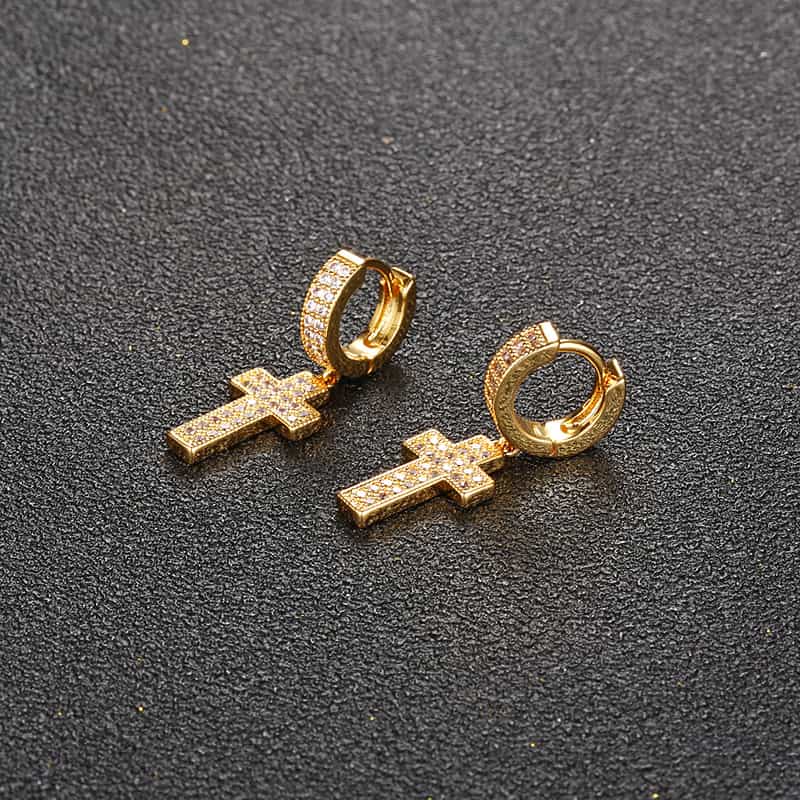 Iced - Out Hip - Hop Mini Cross Earrings - TONGSHOP