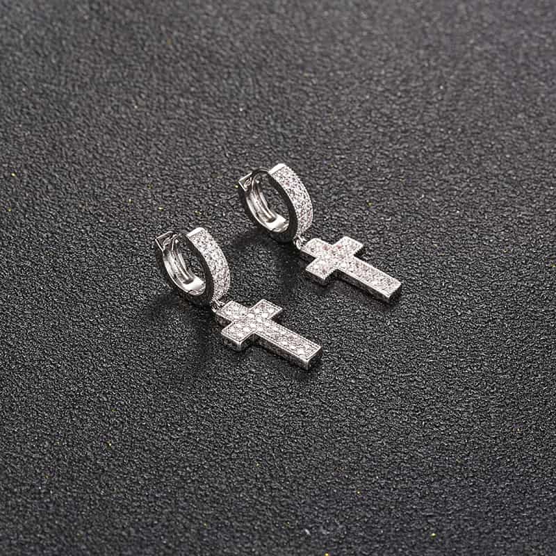 Iced - Out Hip - Hop Mini Cross Earrings - TONGSHOP