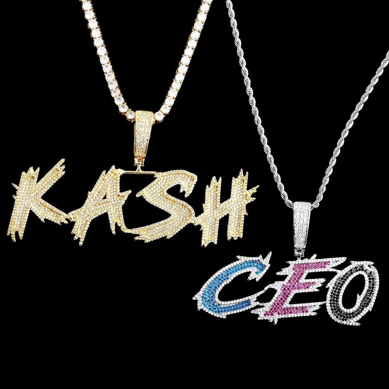 Iced - Out Spiked Custom Letter Pendant - TONGSHOP / Length:16 / Length:18