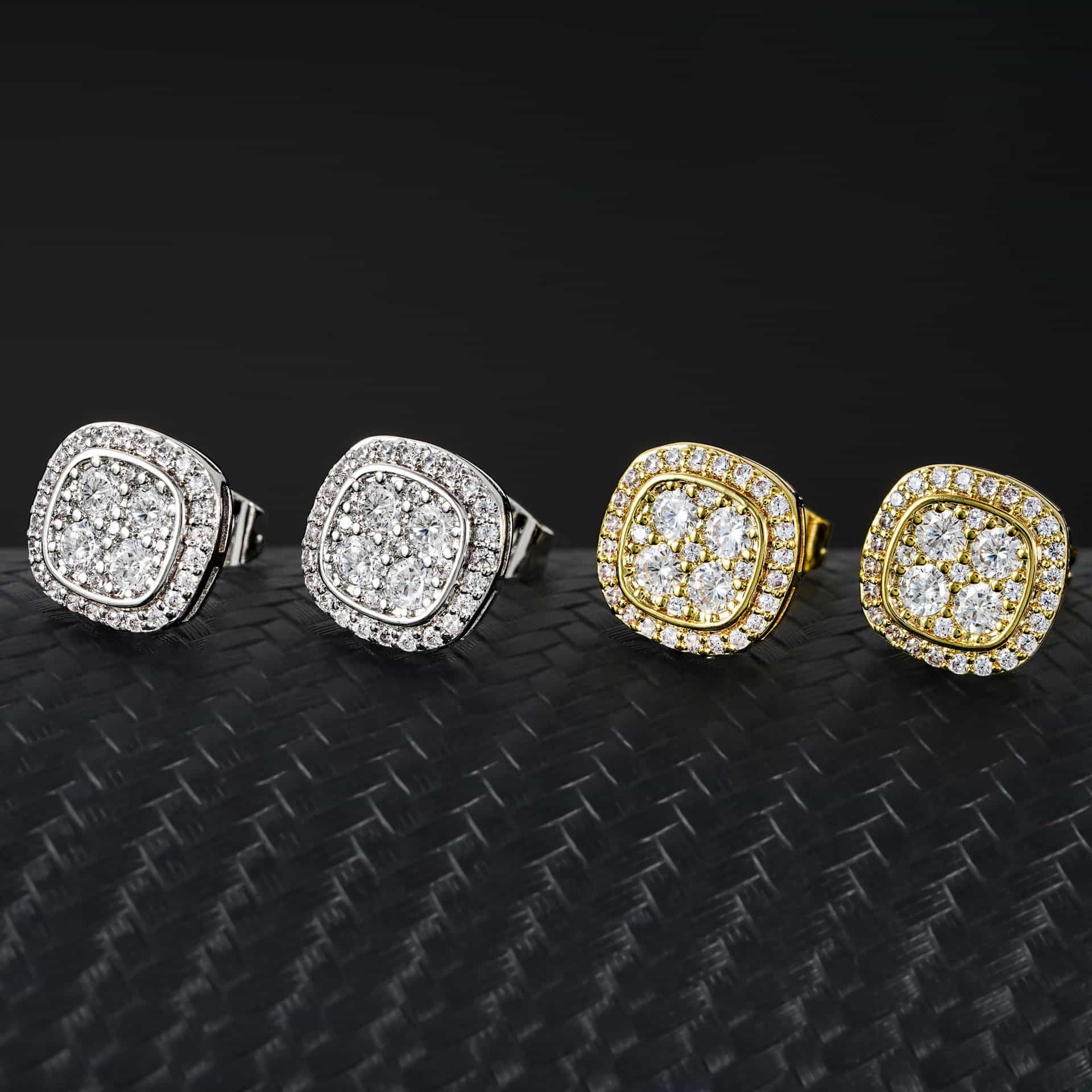 Iced - Out Sugar Cube Hip - Hop Stud Earrings - TONGSHOP