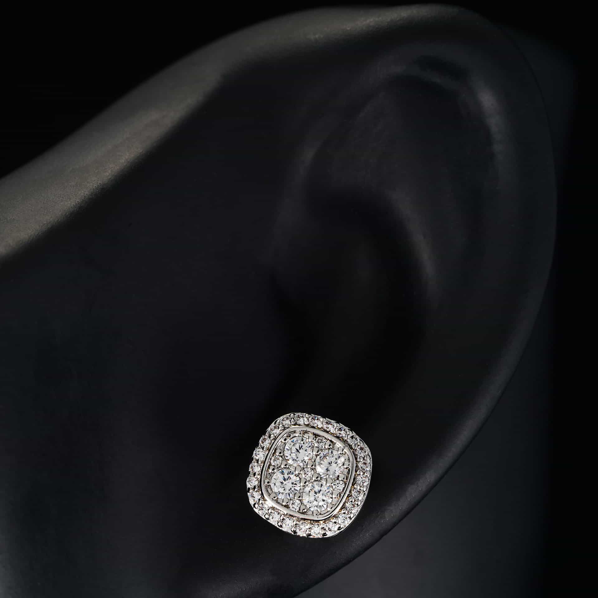 Iced - Out Sugar Cube Hip - Hop Stud Earrings - TONGSHOP