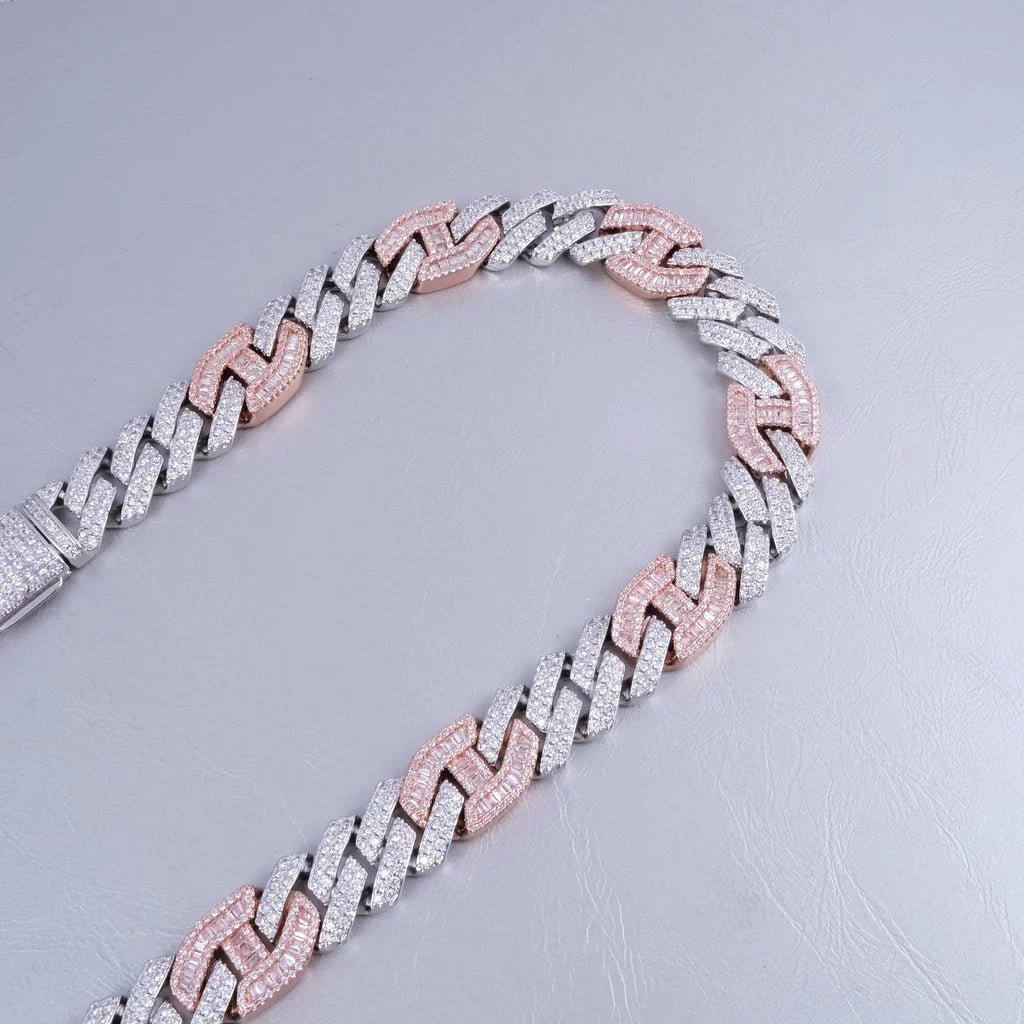 Iced Prong Link Choker in White&Pink - 12mm - TONGSHOP