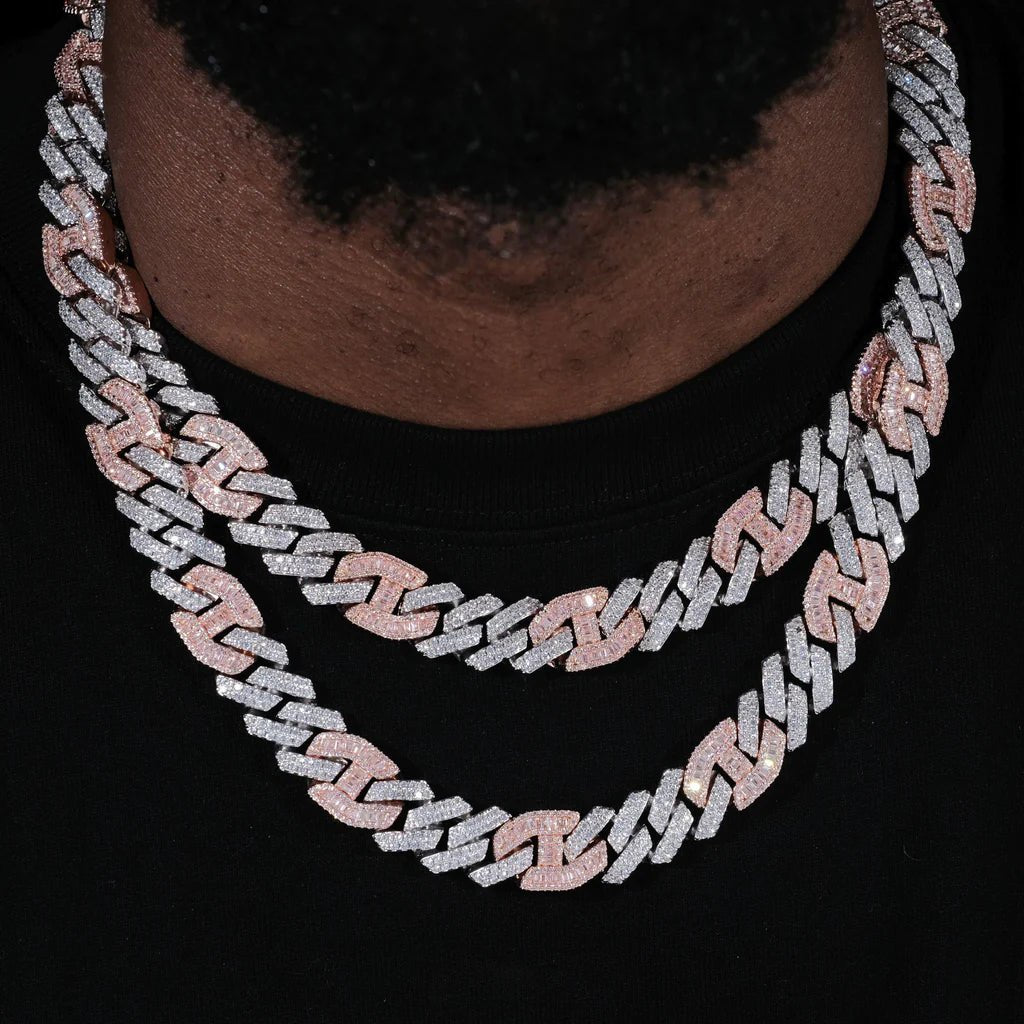 Iced Prong Link Choker in White&Pink - 12mm - TONGSHOP