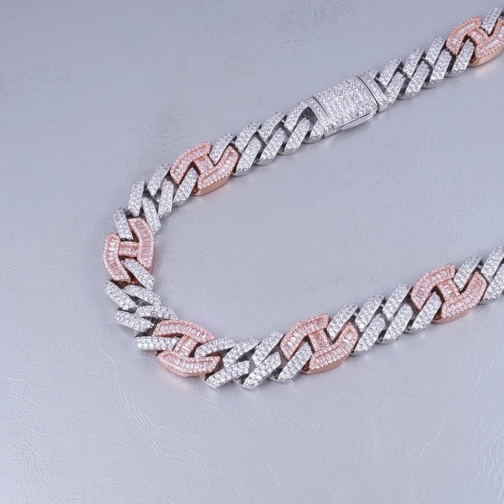 Iced Prong Link Choker in White&Pink - 12mm - TONGSHOP