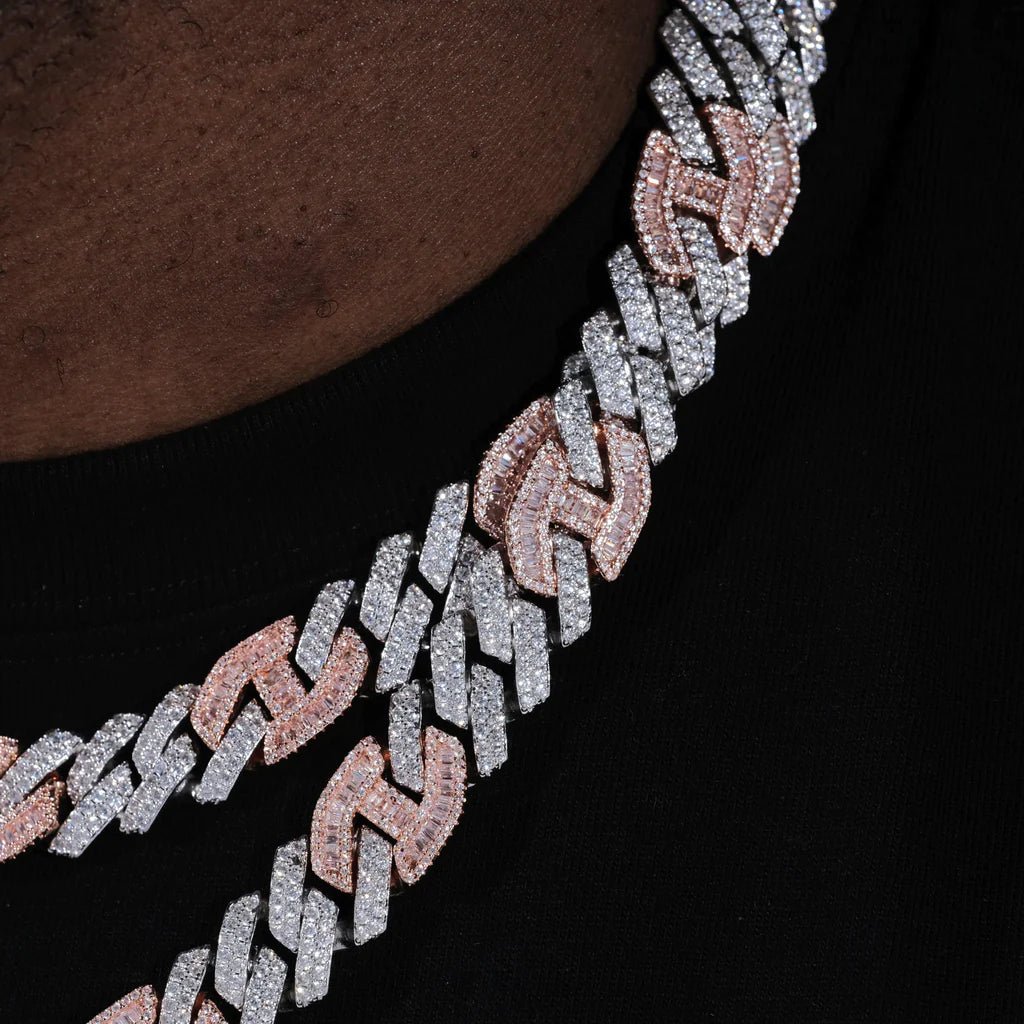 Iced Prong Link Choker in White&Pink - 12mm - TONGSHOP