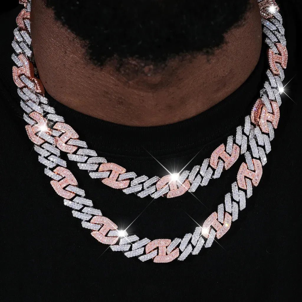 Iced Prong Link Choker in White&Pink - 12mm - TONGSHOP