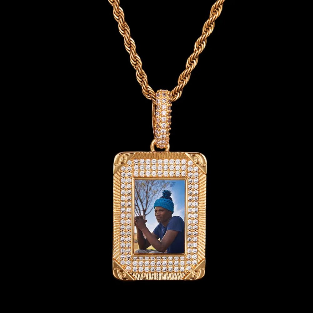 Iced Rectangular Memory Custom Photo Pendant - 25mm - TONGSHOP / Length:16 / Length:18
