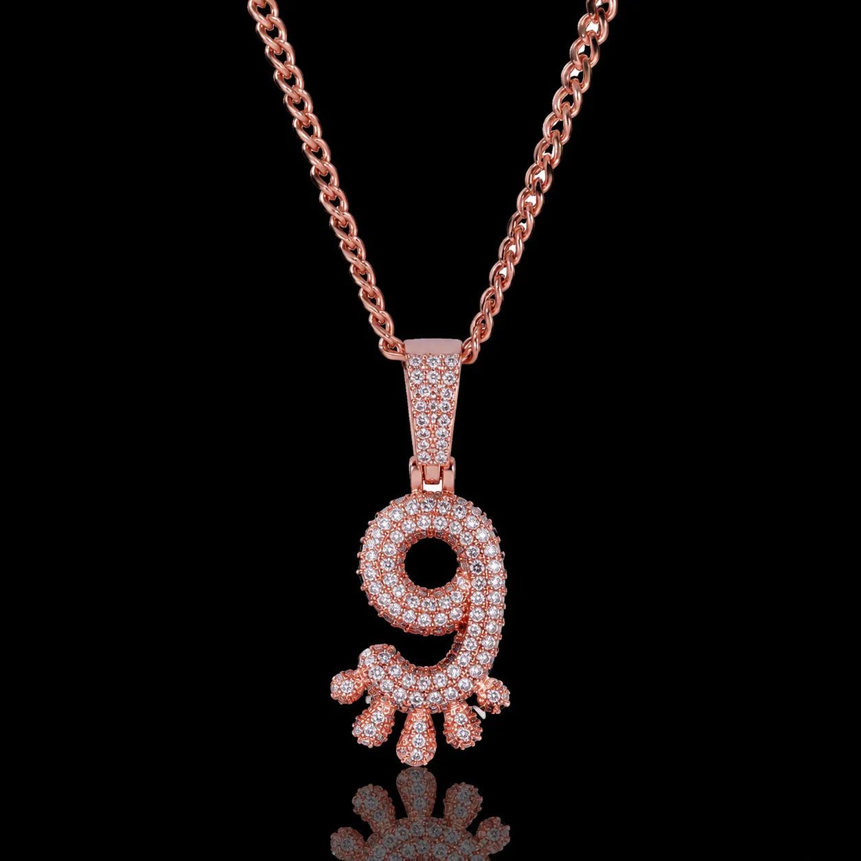 Iced Teardrop Letter & Number Pendant - TONGSHOP / Color:Yellow Gold / Length:16
