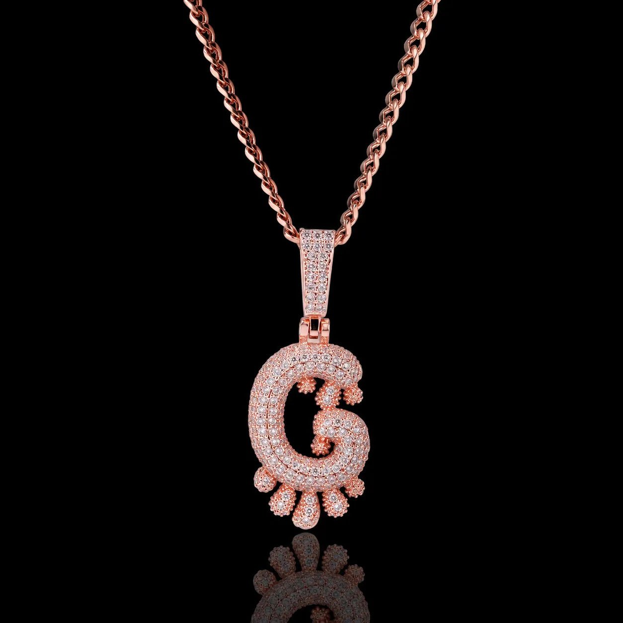 Iced Teardrop Letter & Number Pendant - TONGSHOP / Color:Yellow Gold / Length:16