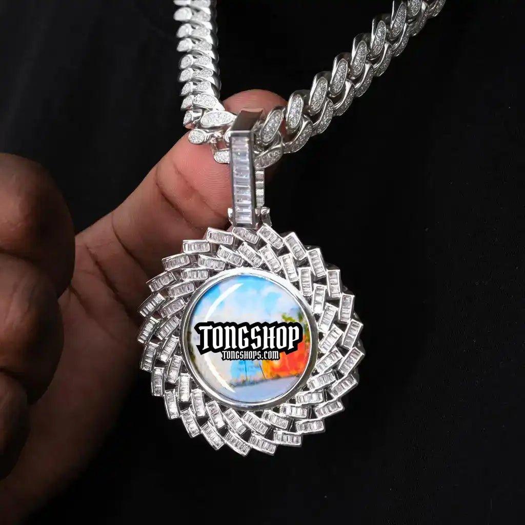 LARGE 3D RECTANGULAR T CUBIC Zirconia Custom Picture Pendant - TONGSHOP
