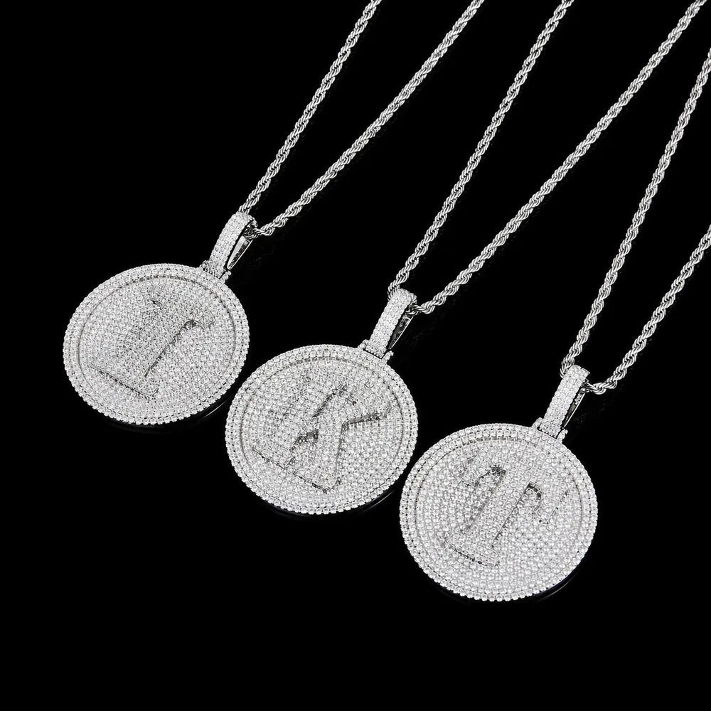 Medium Round 26 - Letter Iced - Out Pendant - 60mm - TONGSHOP / Length:16 / Length:18
