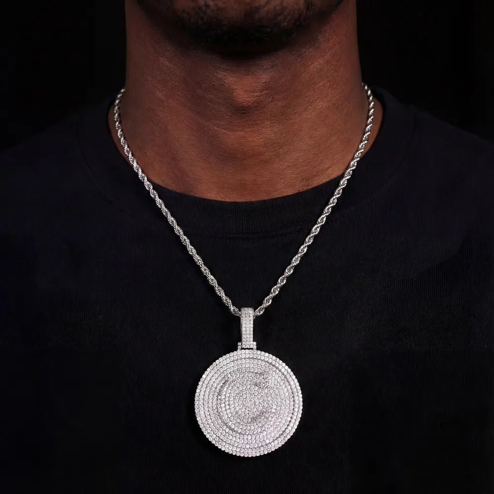 Medium Round 26 - Letter Iced - Out Pendant - 60mm - TONGSHOP / Length:16 / Length:18