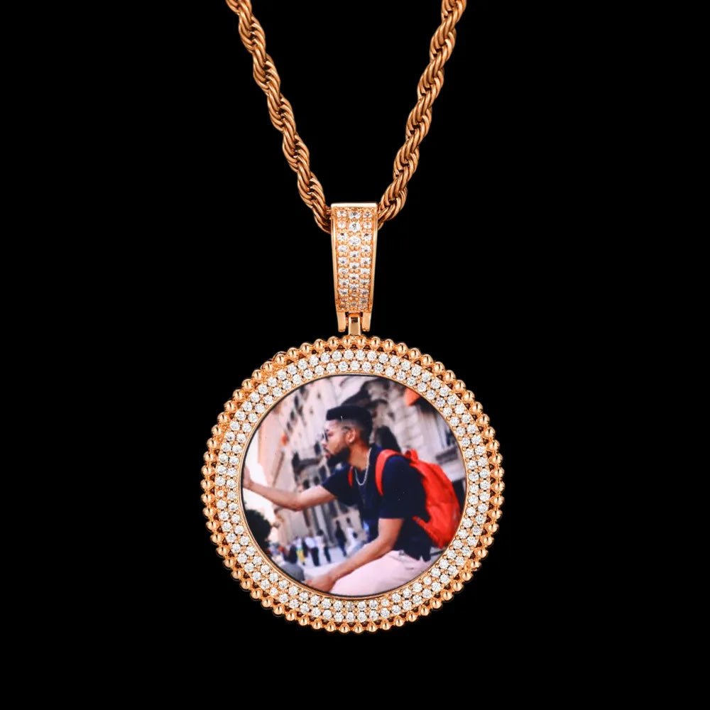 Memory Custom Photo Frame Round Pendant in White Gold - 36mm - TONGSHOP / Length:16 / Length:18