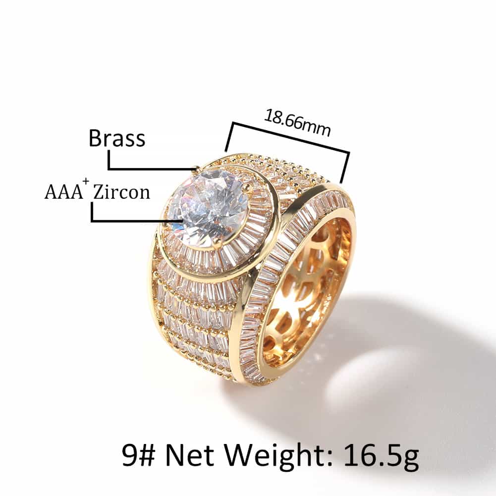 Men's Diamond - Encrusted Hip - Hop Ring in 18K Gold Plating - TONGSHOP