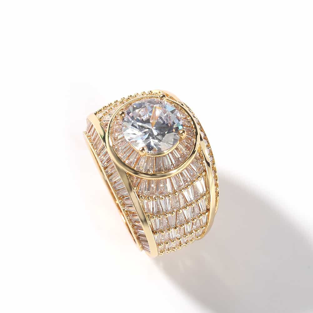 Men's Diamond - Encrusted Hip - Hop Ring in 18K Gold Plating - TONGSHOP