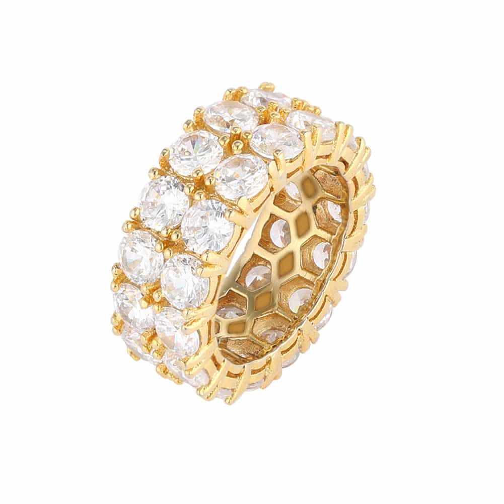 Micro Pavé Double Row Diamond Hip - Hop Ring - TONGSHOP
