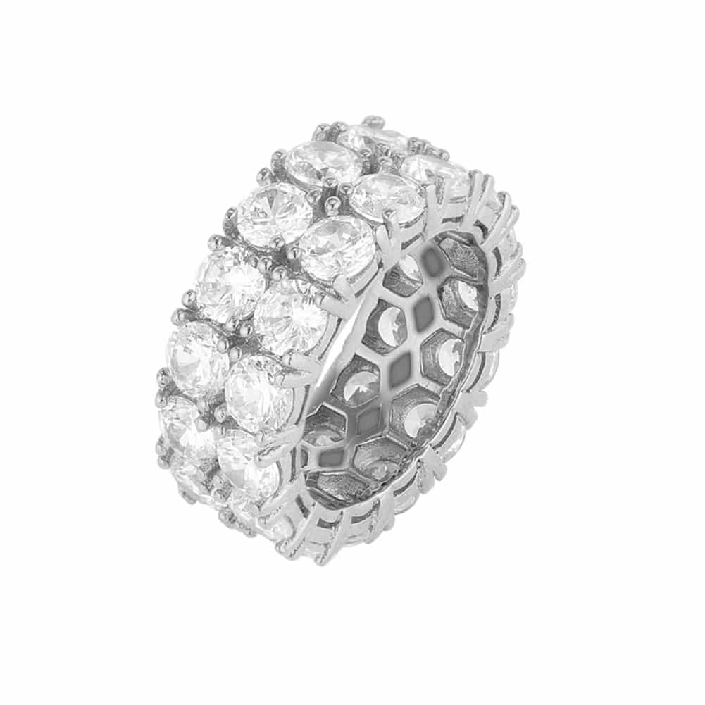 Micro Pavé Double Row Diamond Hip - Hop Ring - TONGSHOP