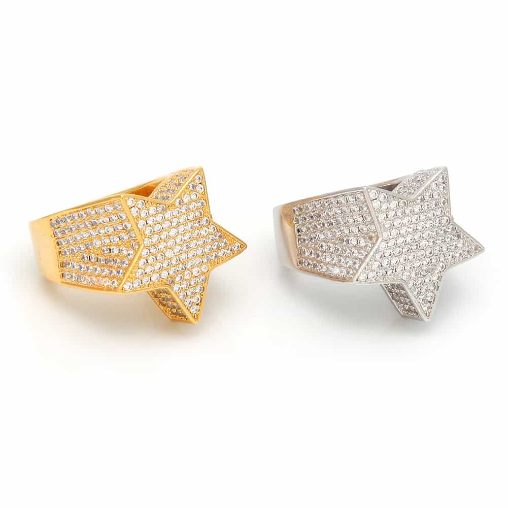 Micro Pave Full Diamond Star Hip - Hop Ring in 18K Gold - TONGSHOP