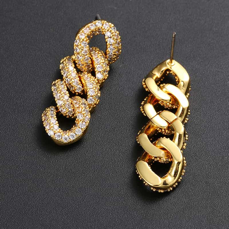 Micro Pave Triple Hoop Diamond Drop Earrings - TONGSHOP
