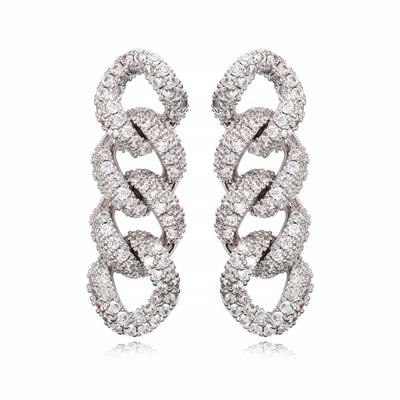 Micro Pave Triple Hoop Diamond Drop Earrings - TONGSHOP