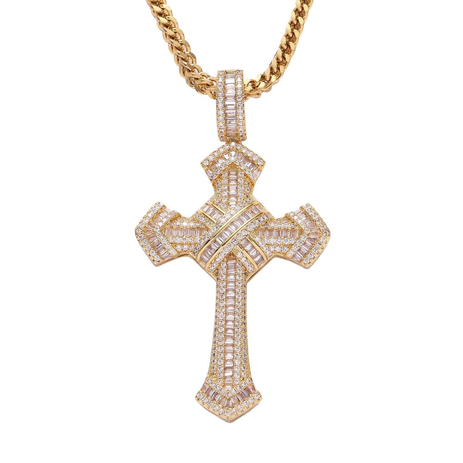 Micropaved T Cubic Zirconia Cross Pendant - TONGSHOP