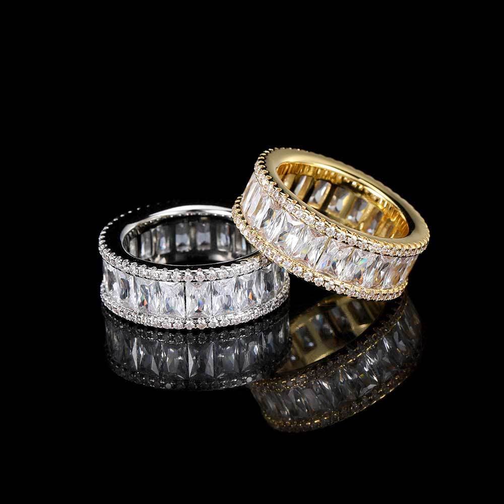 Mixed Pavé Triple Row T - Bar Ring in 18K Gold - TONGSHOP