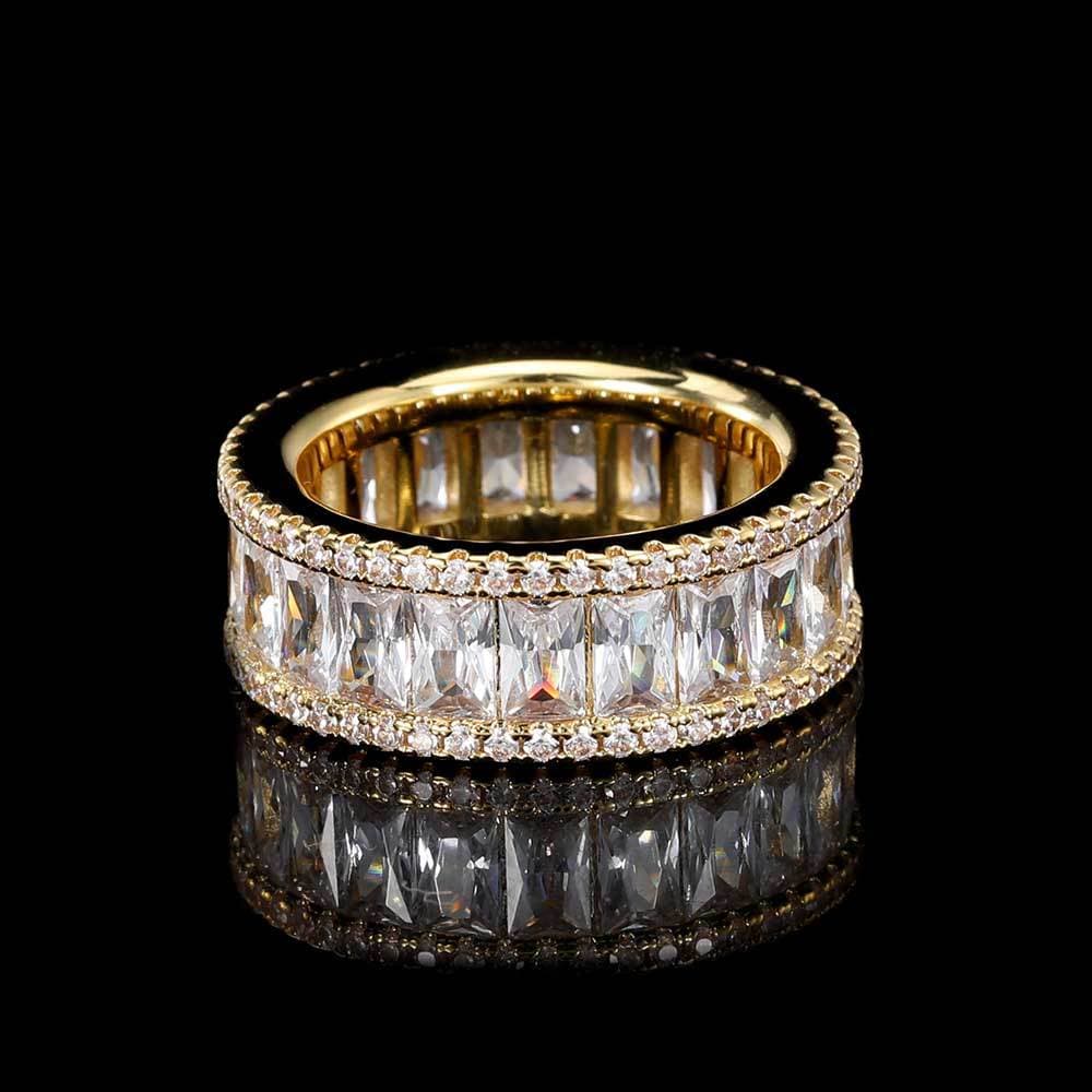 Mixed Pavé Triple Row T - Bar Ring in 18K Gold - TONGSHOP