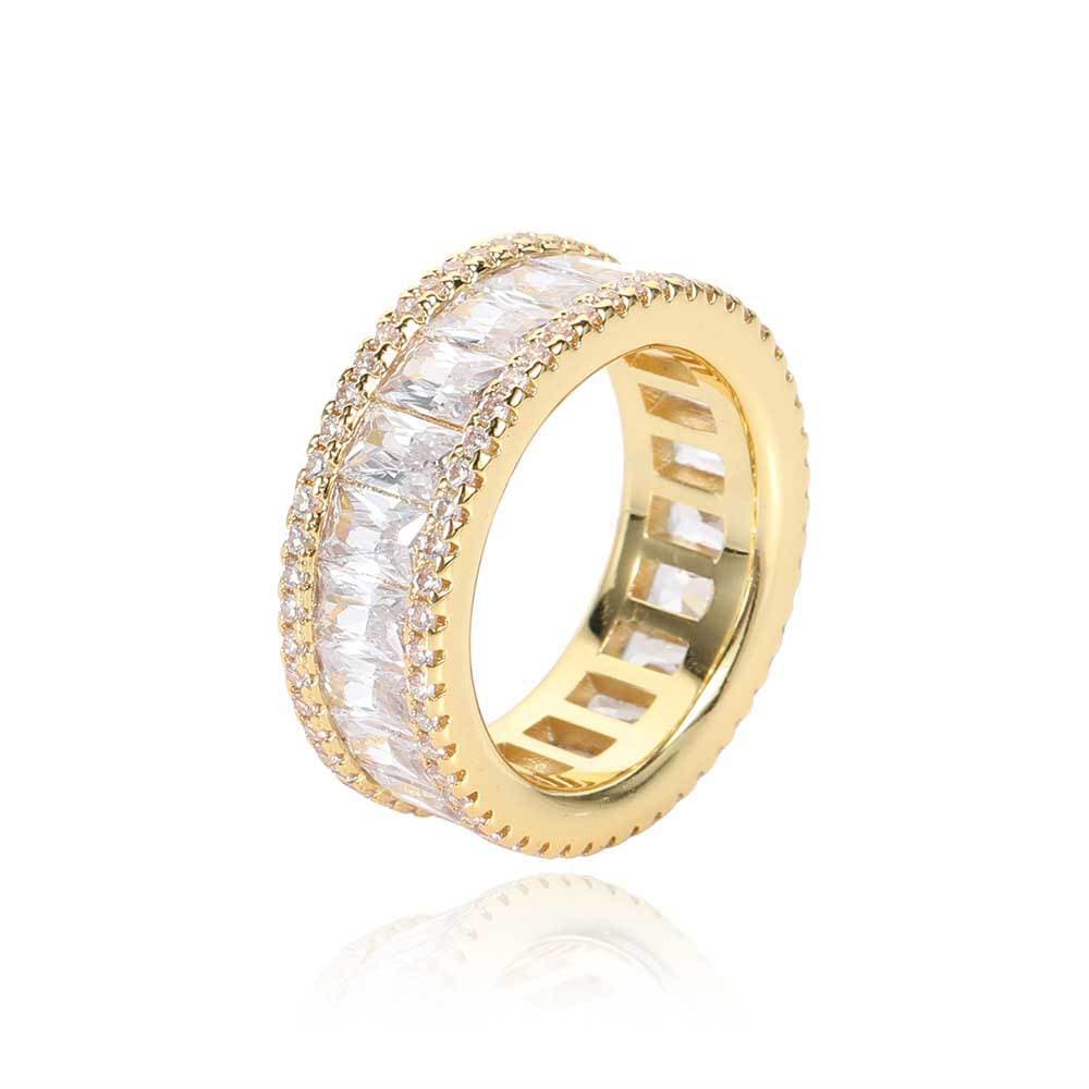 Mixed Pavé Triple Row T - Bar Ring in 18K Gold - TONGSHOP
