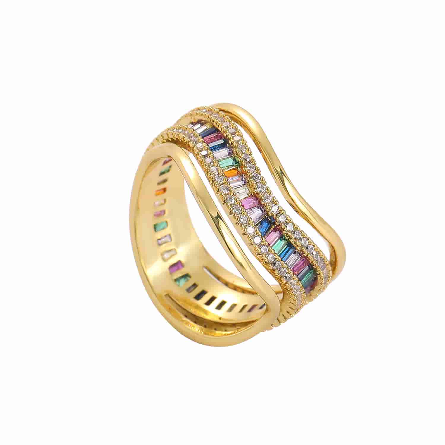 Multicolor Step - Cut Gemstone Ring - TONGSHOP