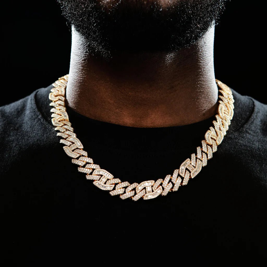 Prong Baguette Curb Chain 18K Gold - 15mm - TONGSHOP