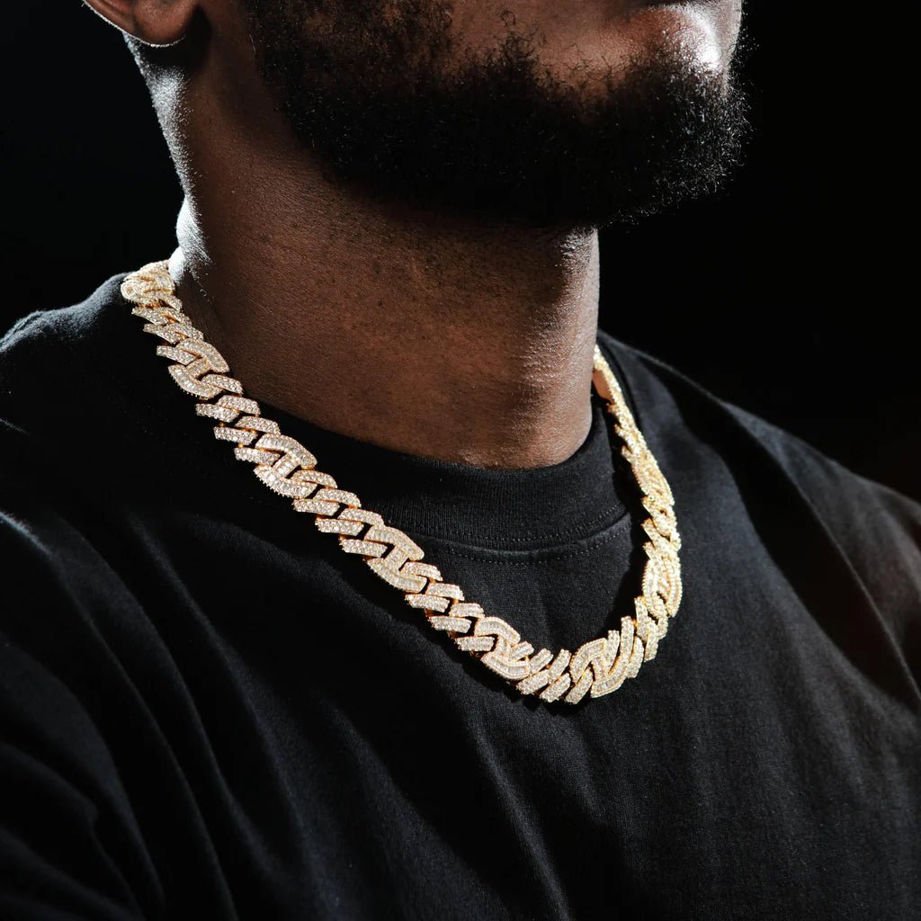 Prong Baguette Curb Chain 18K Gold - 15mm - TONGSHOP