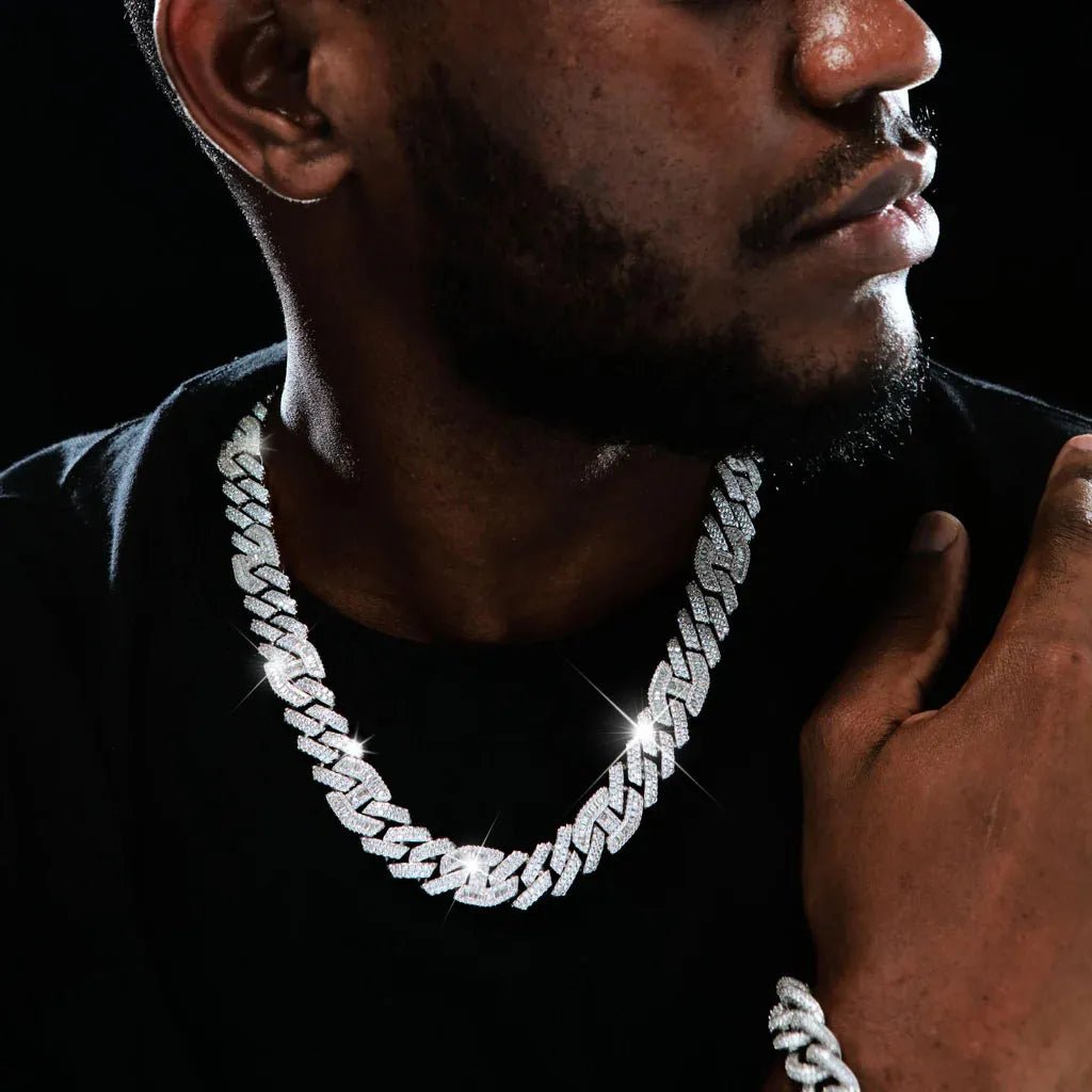 Prong Baguette Curb Chain White Gold - 15mm - TONGSHOP