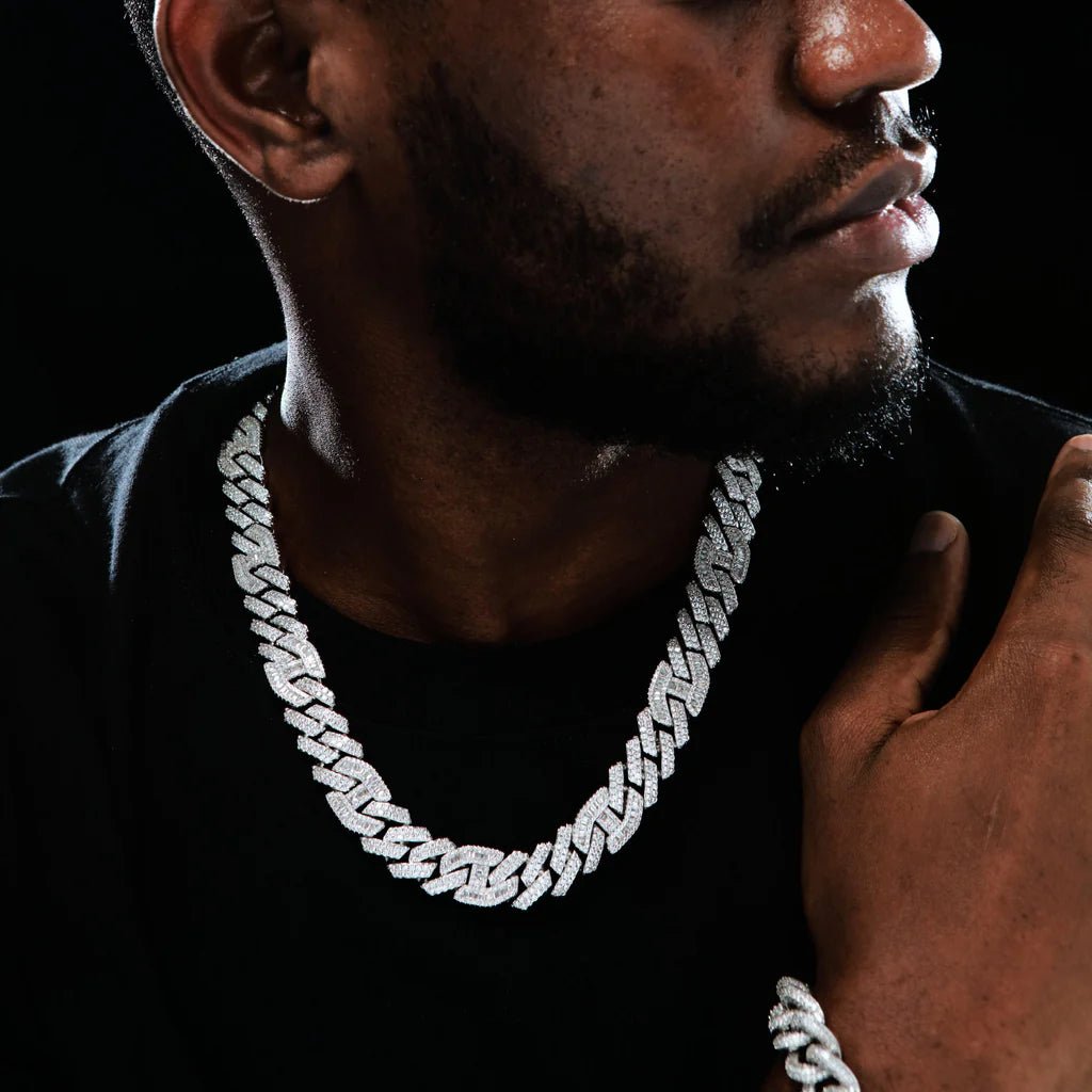 Prong Baguette Curb Chain White Gold - 15mm - TONGSHOP